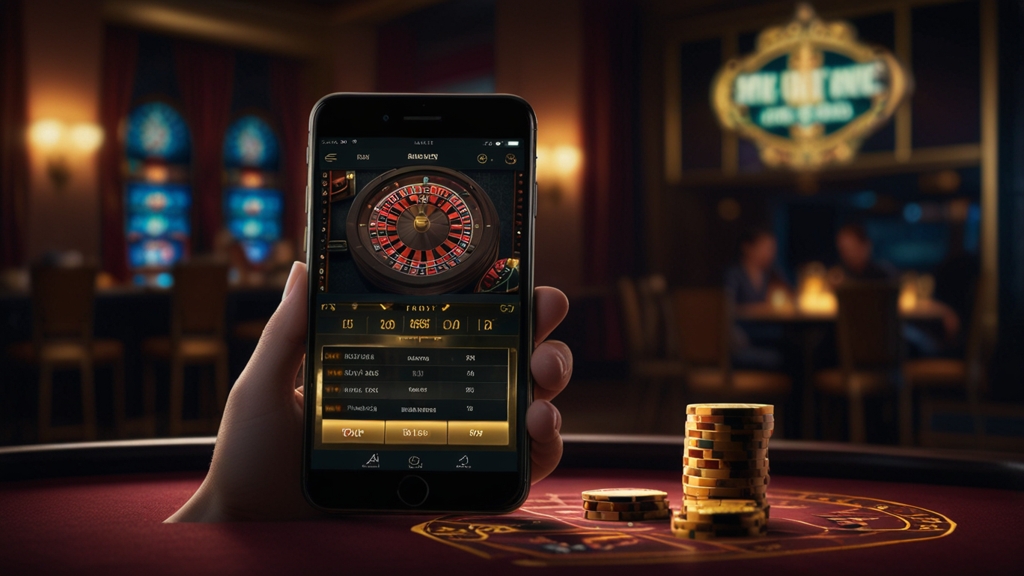 Dunkle Casino-Szene mit Bonuscode auf einem leuchtenden Bildschirm