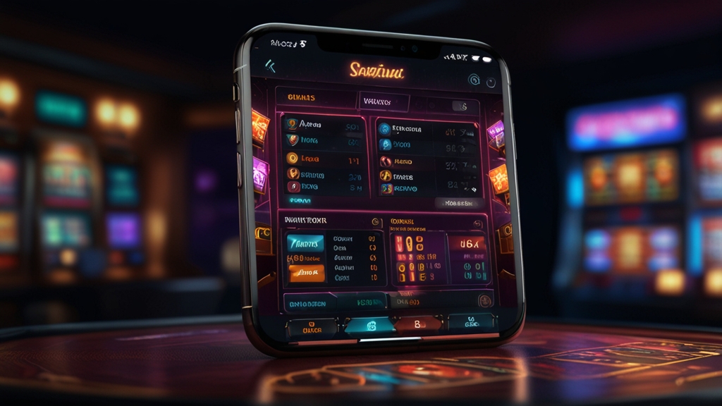 Mobile Benutzeroberfläche mit Menü und Kontobereich im Casino-Look