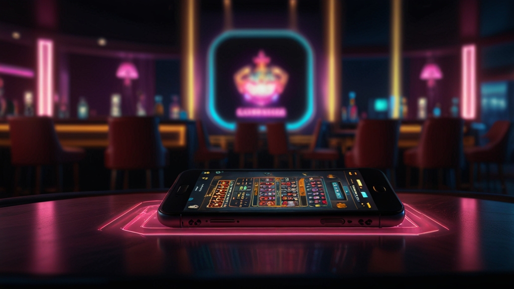 Smartphone zeigt Installationsschritte in dunkler Casino-Atmosphäre