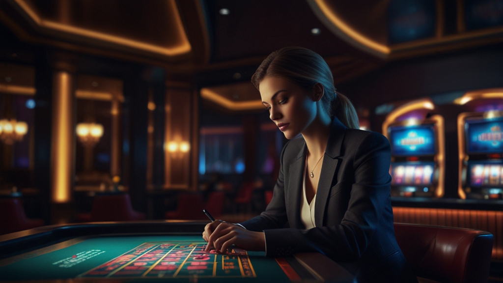 Digitale Registrierung im dunklen Casino-Ambiente mit Tablet und Formular