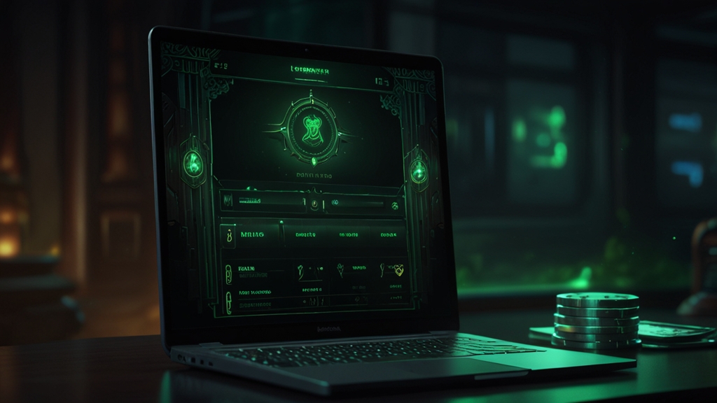 Dunkle Casino-Oberfläche mit Laptop und Login-Feld für den Kontozugang
